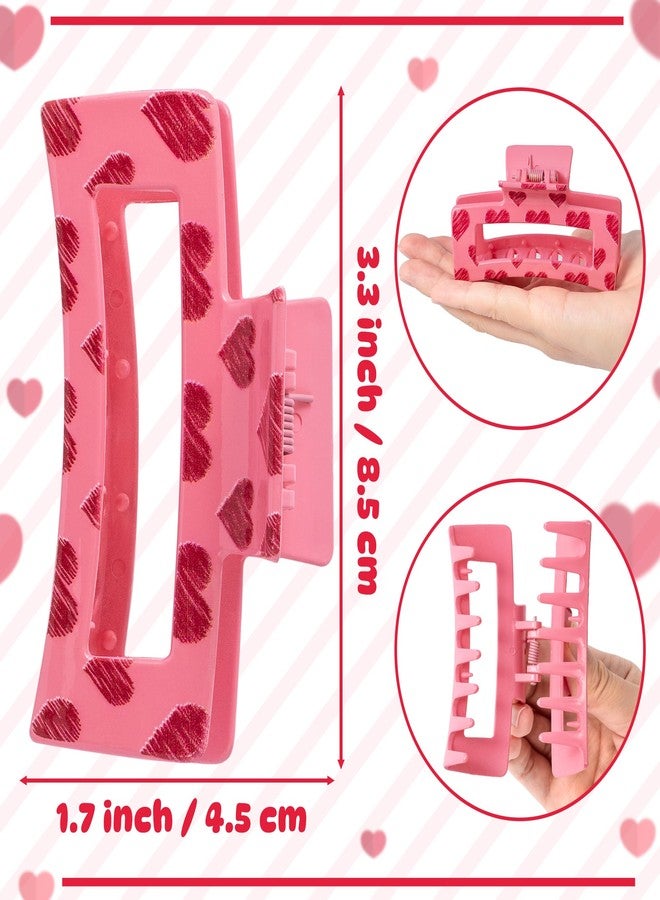 PANTIDE 4Pcs Valentine's Day Hair Claw Clips for Women Girls - Retro Love Heart Rectangle Nonslip Banana Acrylic Hair Clips, Thin Thick Short Long Curly Accessories, Valentines Birthday Party Gift - Image 2